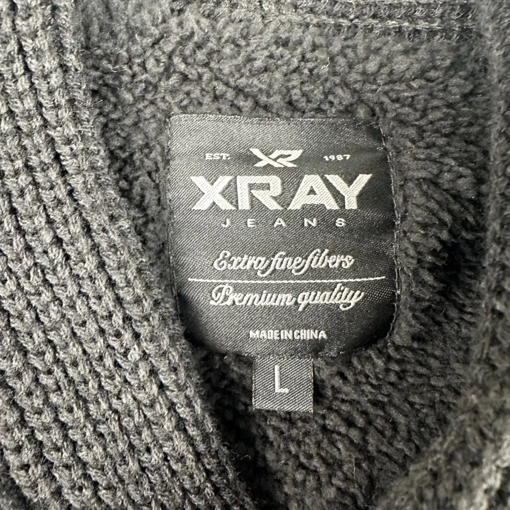 XRAY Jeans Mens Black Cable Knit Shawl Collar Toggle Button Cardigan Sweater L